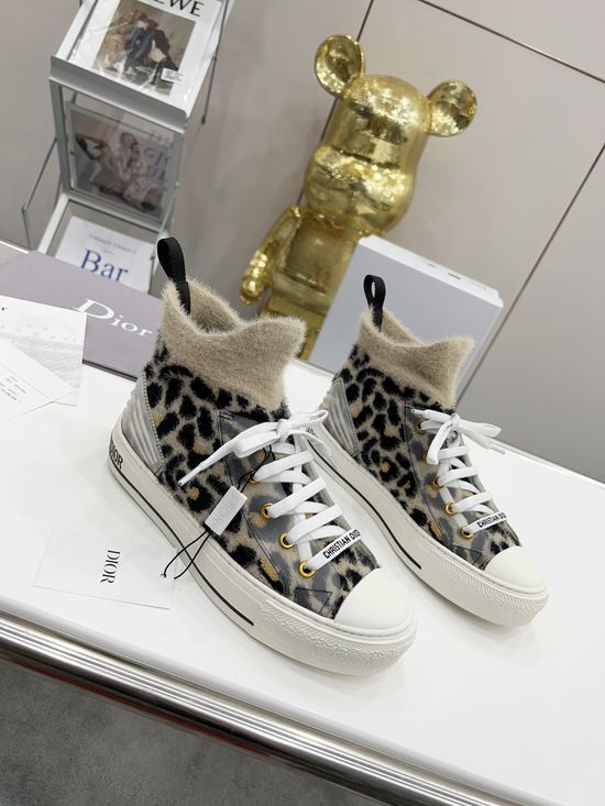 Christian Dior Premium Knit Sock Sneakers with Stitched Logo Accents