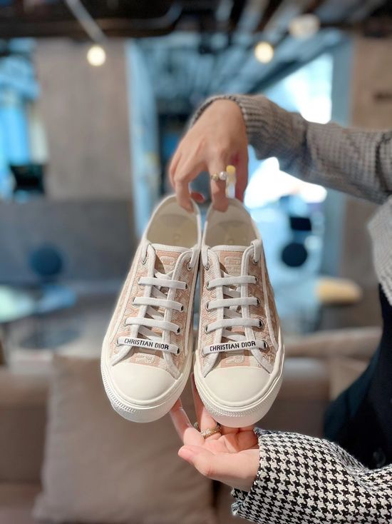 Christian Dior Nude Pink Embroidered Canvas Shoes Soft Daily Casual Footwear