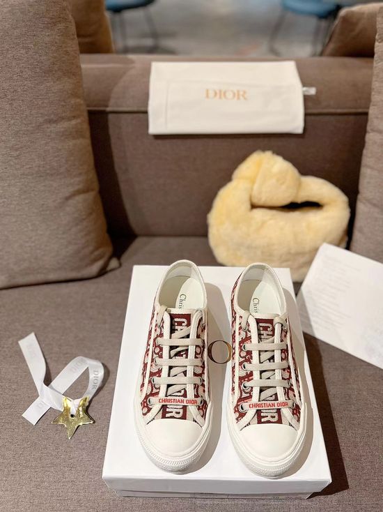 Christian Dior Burgundy Embroidered Canvas Shoes Quality Crafted Footwear