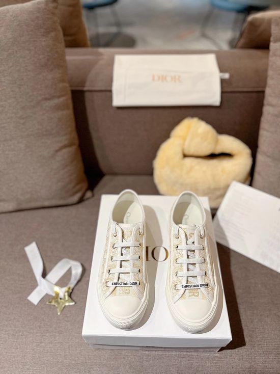 Christian Dior Light Gold Embroidered Canvas Shoes Comfortable Casual Footwear