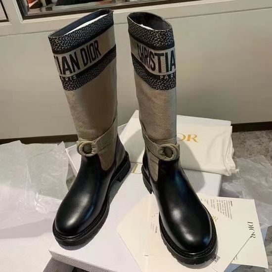 Christian Dior Embroidered Color Block Low Heel Mid Calf Boots