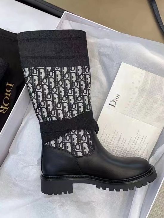 Christian Dior Embroidered Color Block Low Heel Mid Calf Boots