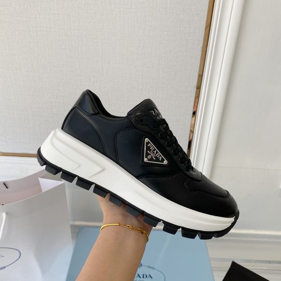 Prada Classic Leather Low-top Casual Shoes with Logo Detail