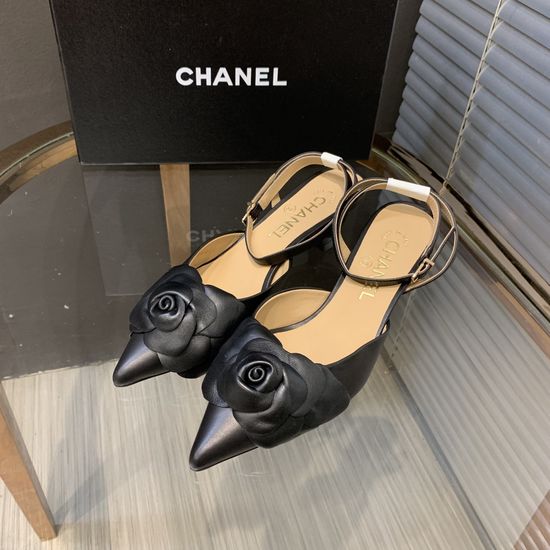 Chanel Vintage Leather Sandals with Handmade Flower Decor