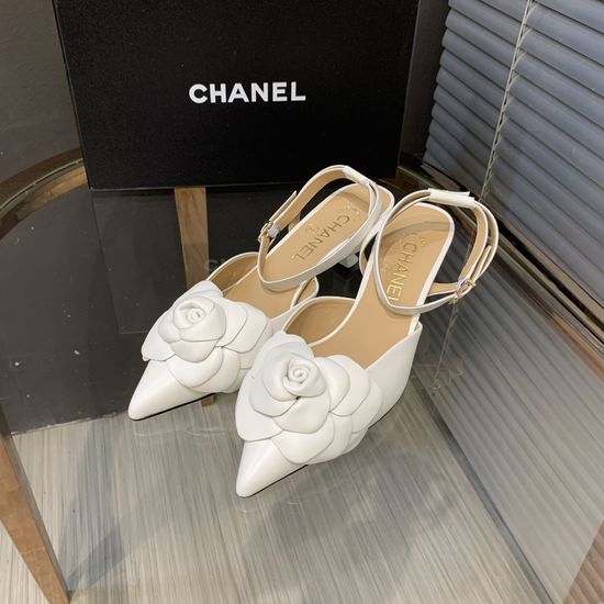 Chanel Vintage Leather Sandals with Handmade Flower Decor