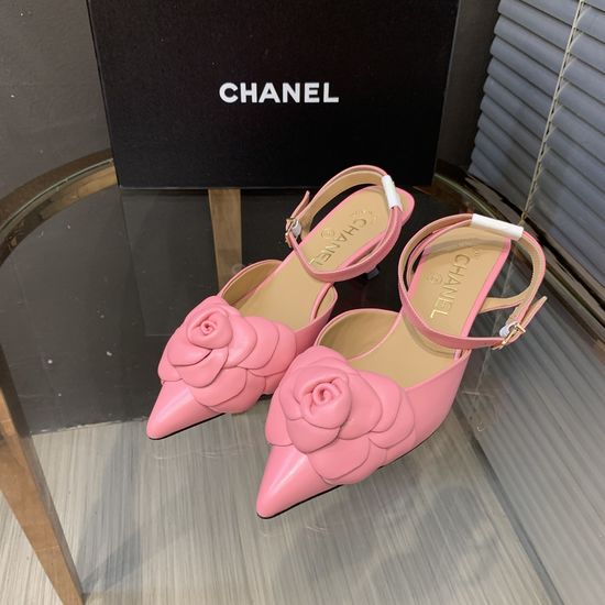 Chanel Vintage Leather Sandals with Handmade Flower Decor