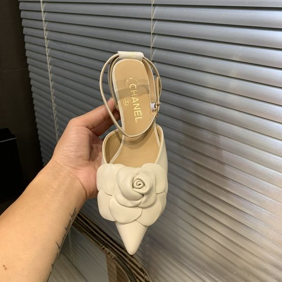 Chanel Vintage Leather Sandals with Handmade Flower Decor