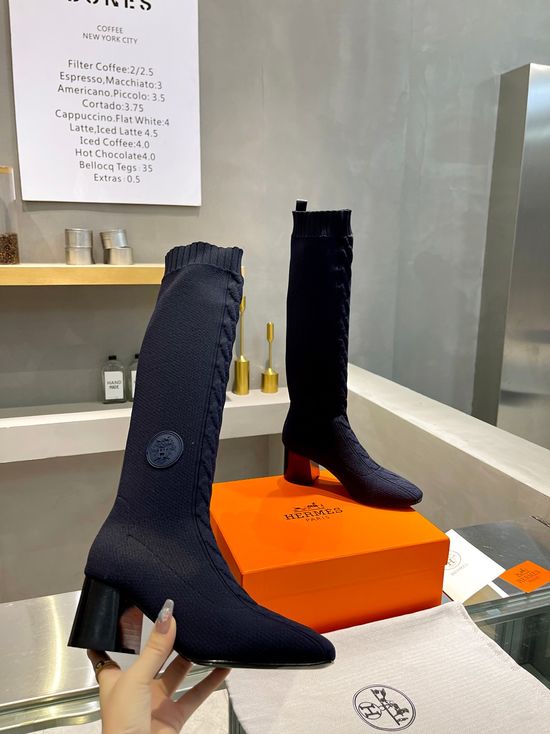 Hermes Stretchy Block Heel Ankle Boots With Soft Insole