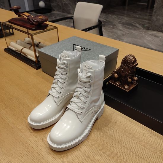 Prada Canvas Stitched Leather Ankle Boots with Non-slip Sole