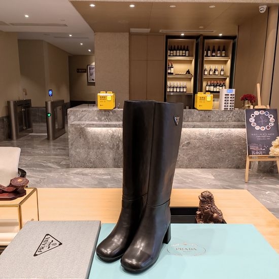 Prada Classic Chunky Heel Knee High Boots with Comfortable Fit