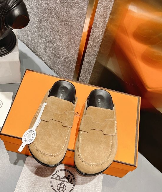 Hermes Suede Lined Comfortable Versatile Casual Slides