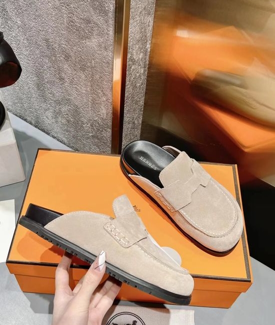 Hermes Suede Lined Comfortable Versatile Casual Slides