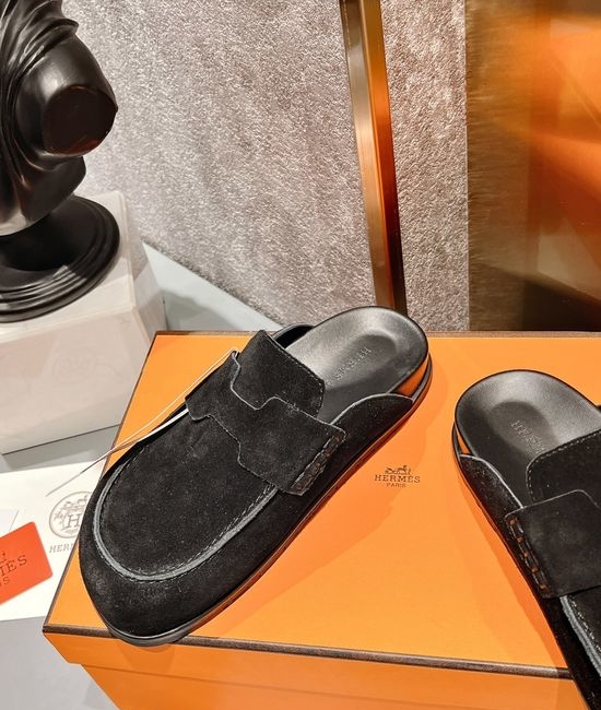 Hermes Suede Lined Comfortable Versatile Casual Slides