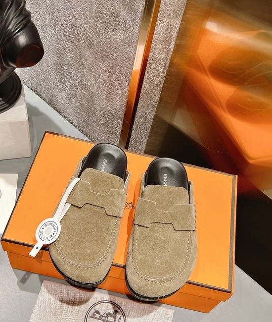 Hermes Suede Lined Comfortable Versatile Casual Slides