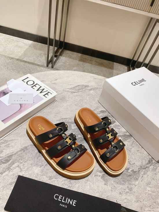 Celine Minimalist Classic Slip On Casual Leather Flat Sandals