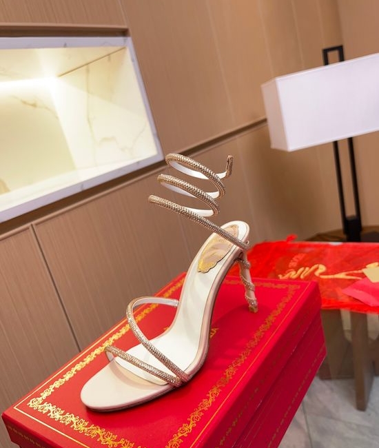 Rene Caovilla Two-Tone Crystal Embellished Silk Heel Sandals
