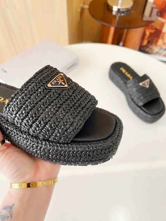 Prada Handwoven Imported PP Straw Casual Shoes