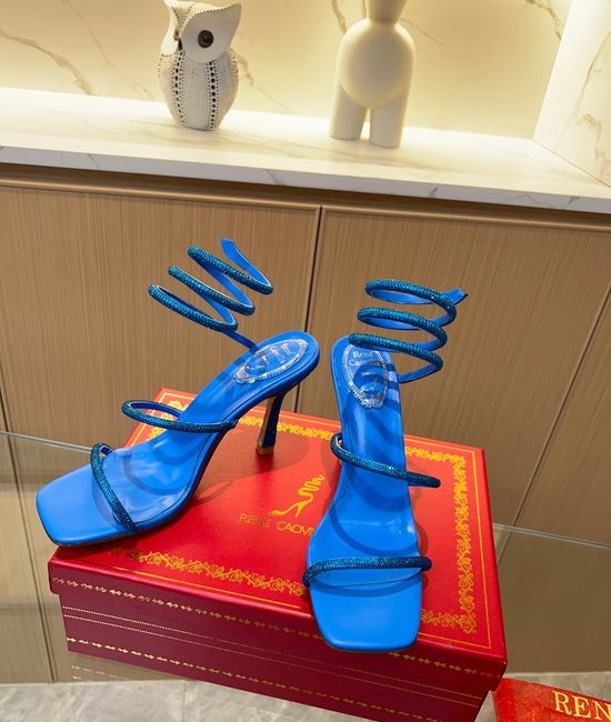 Rene Caovilla Rhinestone Embellished Low Heel Square Toe Silk Sandals