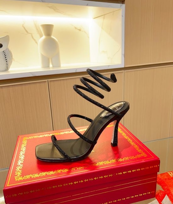 Rene Caovilla Rhinestone Embellished Low Heel Square Toe Silk Sandals