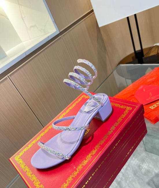 Rene Caovilla Crystal Embellished Ankle Wrap Low Heel Silk Sandals