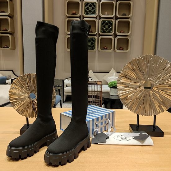 Prada Warm Thick Sole Knit Elastic Comfortable Fashion Boots