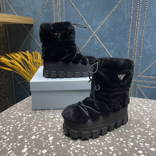 Prada Waterproof Warm Short Winter Snow Boots with Laces