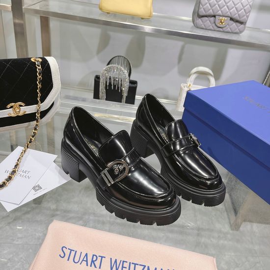 Prada Pointed Toe Thick Sole Loafers with Metal Buckle
