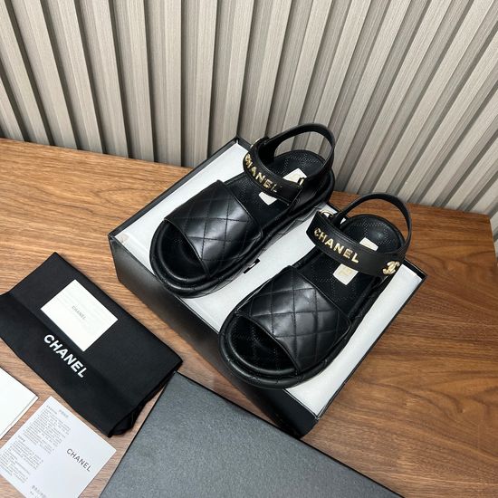 Chanel Vintage Style Round Toe Leather Loafer Sandals