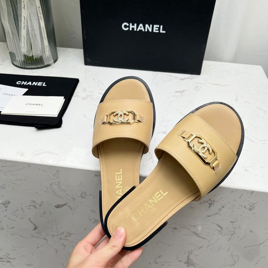 Chanel Premium Leather Casual Slip On Slides