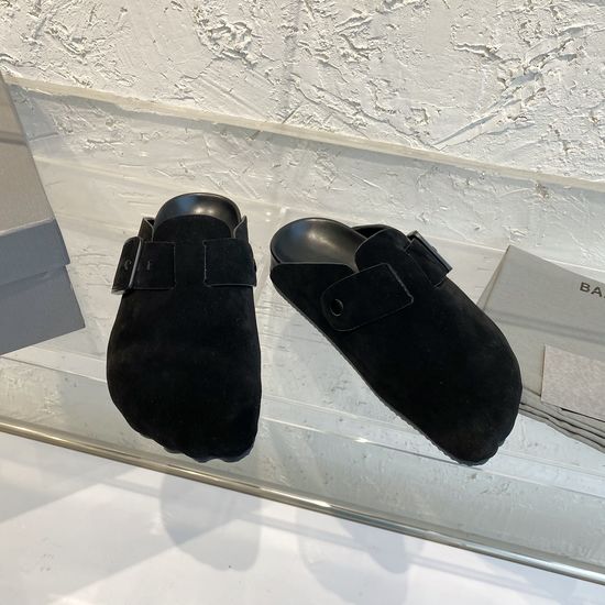 Balenciaga Casual Suede Leather Clogs with Adjustable Buckle Comfortable Sole