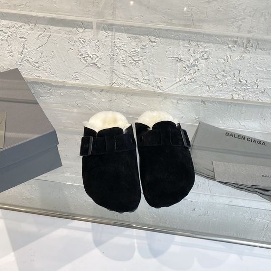 Balenciaga Retro Adjustable Buckle Suede Lined Clog Shoes
