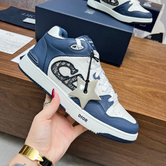 Christian Dior Colorblock Leather Mid-top Sneakers Casual Non-slip Sport Shoes