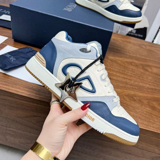 Christian Dior Colorblock Leather Mid-top Sneakers Casual Non-slip Sport Shoes