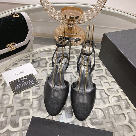 Chanel Kitten Heel Open Back Lambskin Sandals