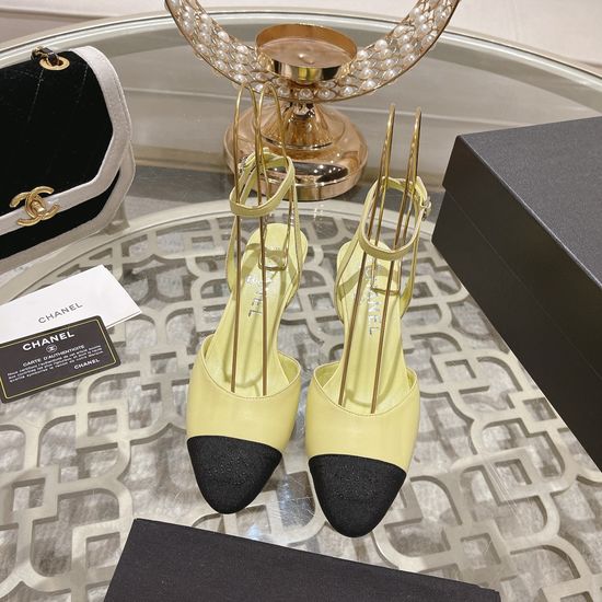 Chanel Kitten Heel Open Back Lambskin Sandals