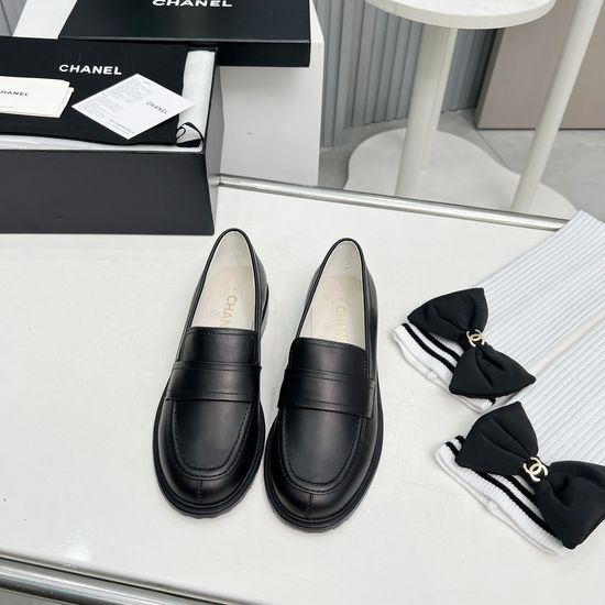 Chanel Bow Decor Leather Loafers Classic Casual Daily Shoes