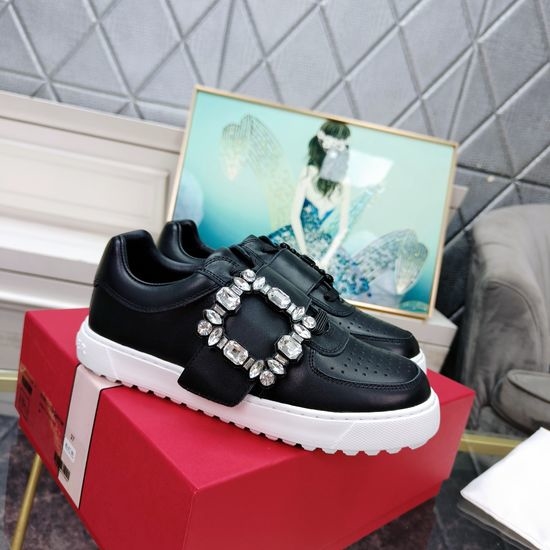 Roger Viver RV Rhinestone Buckle Carved Casual Non-slip Leather Sneakers