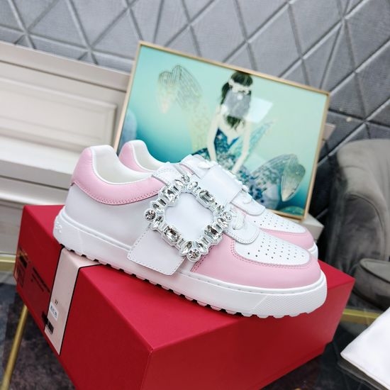 Roger Viver RV Rhinestone Buckle Carved Casual Non-slip Leather Sneakers