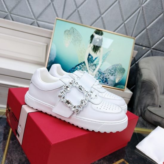 Roger Viver RV Rhinestone Buckle Carved Casual Non-slip Leather Sneakers