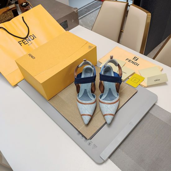 Fendi Classic Denim Embroidered Mid-Heel Sandals Comfortable Elegant Daily Wear