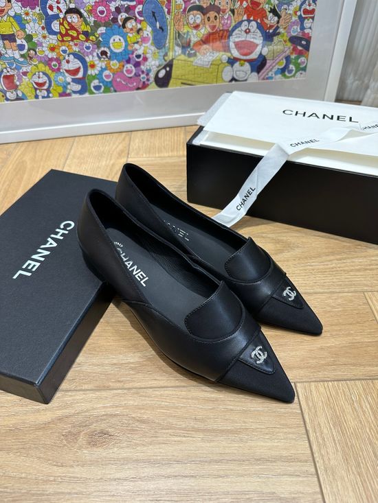 Chanel Rhinestone Buckle Pointed Toe Leather Flat Shoes