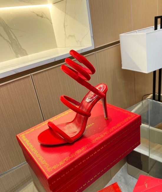 Rene Caovilla Elegant Velvet Wrapped Stiletto Sandals with Sparkling Details