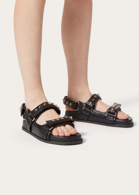 Valentino Riveted Leather Sandals with Hook and Loop Fasteners