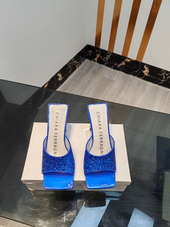 Ferragamo Glitter Mid Heel Slip On Sandals With Soft Lining