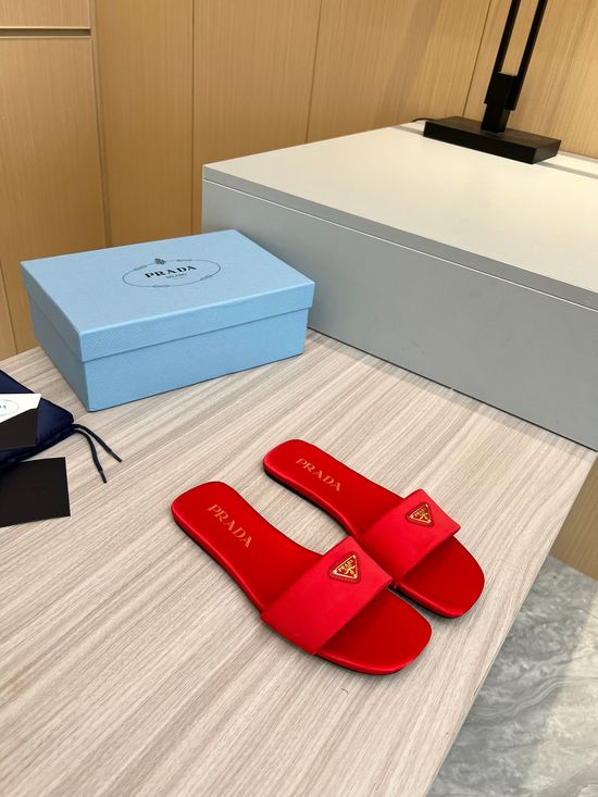 Prada Silk Upper Buckle Flats Lambskin Lining Leather Sole