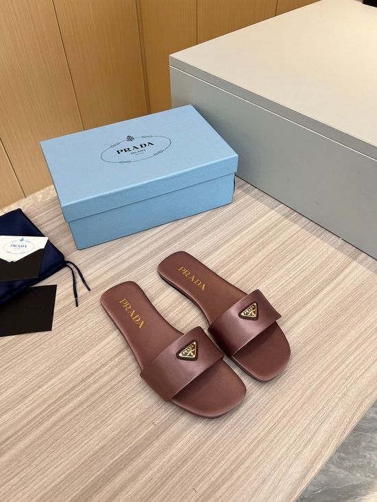 Prada Silk Upper Buckle Flats Lambskin Lining Leather Sole