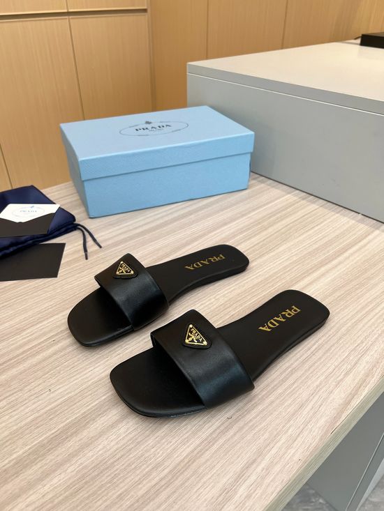 Prada Silk Upper Buckle Flats Lambskin Lining Leather Sole