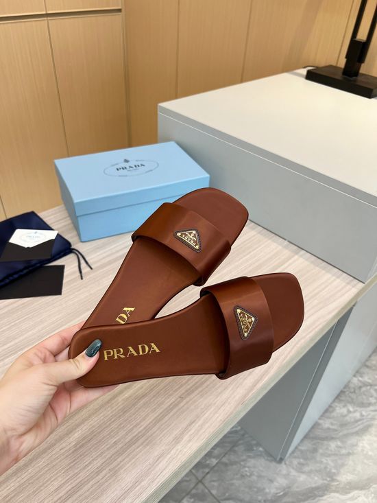 Prada Silk Upper Buckle Flats Lambskin Lining Leather Sole