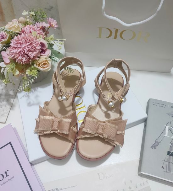 Christian Dior Bow Decor Ankle Strap Sandals With Bead Accents