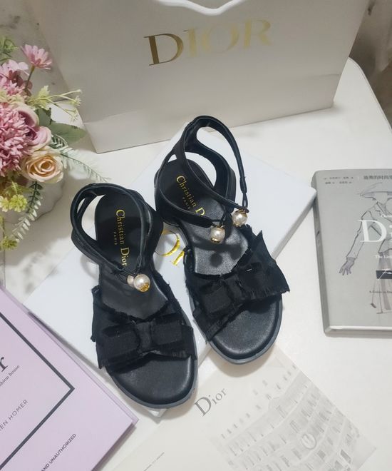 Christian Dior Bow Decor Ankle Strap Sandals With Bead Accents